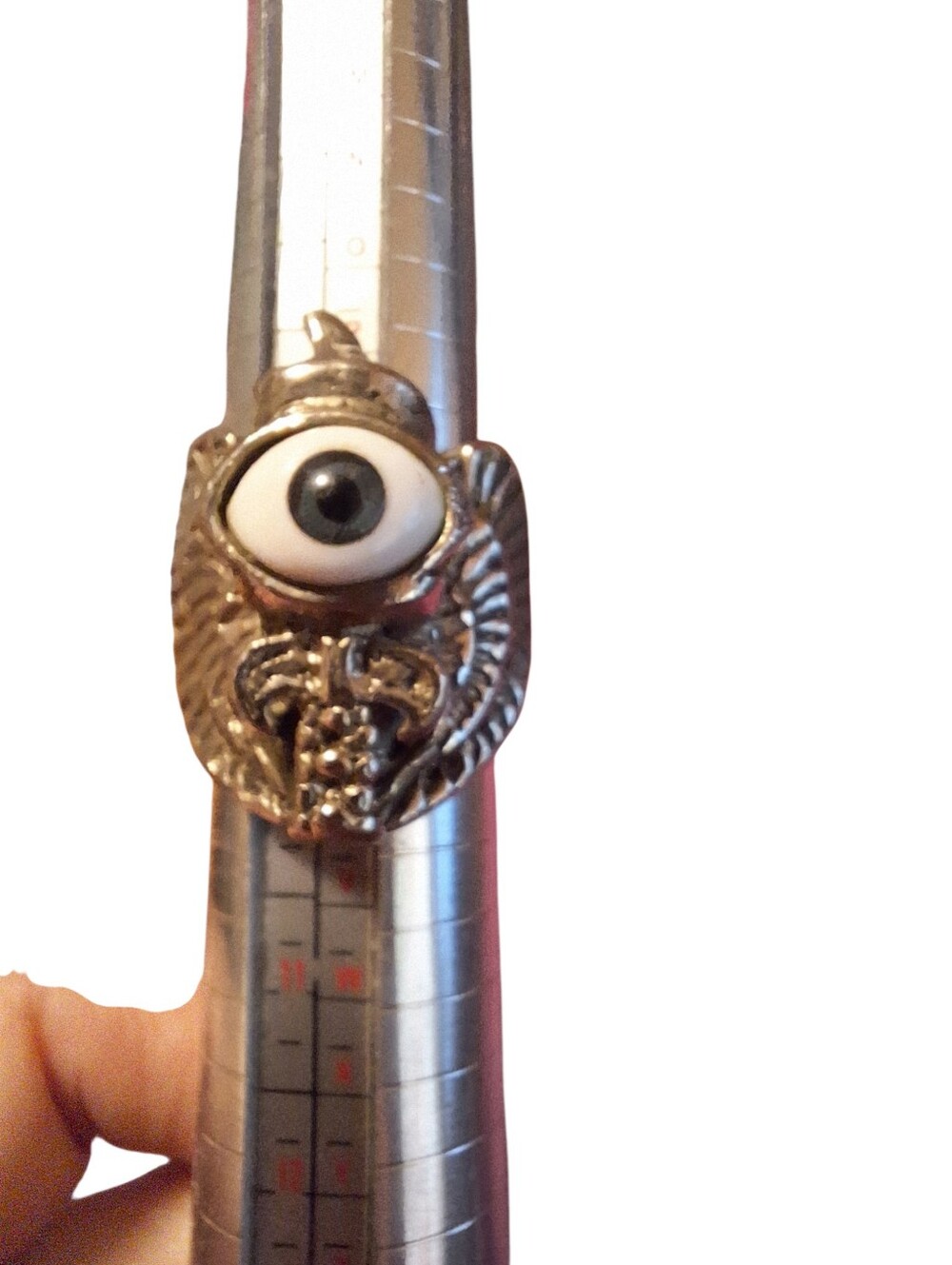 Silver-tone Eye Ornamental Gothic Wings Brutalist Ring Large 9.25 Adult Dagger